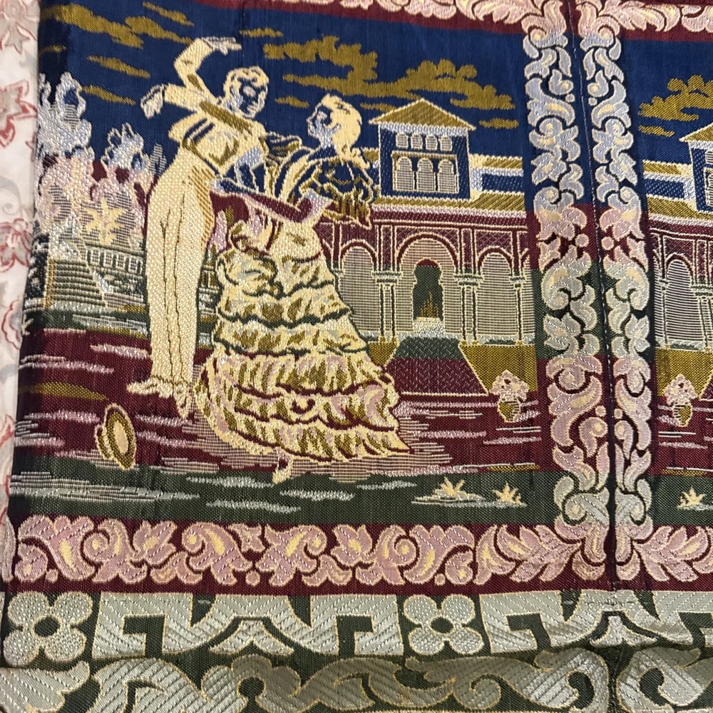 Spanish Tapestry Scarf Sevilla Spain Embroidered Manton Altar Table 48x48 Vtg